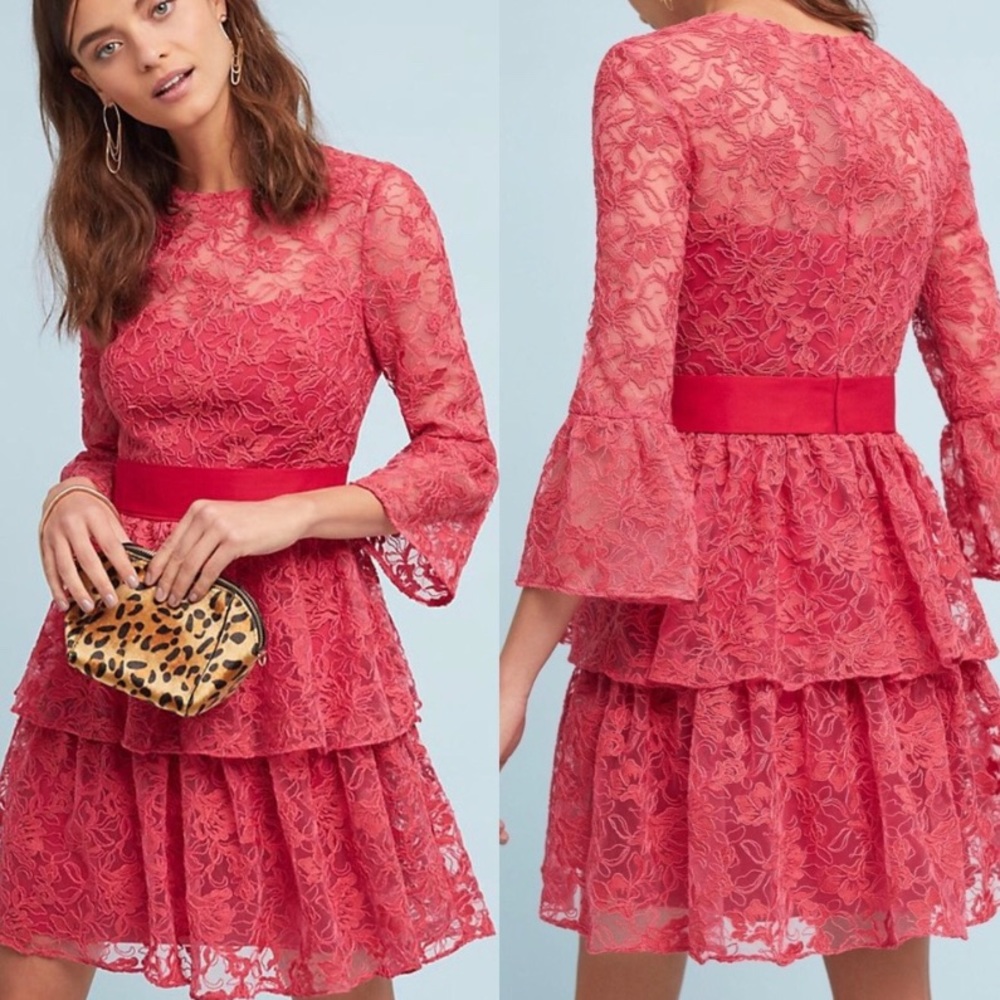 ML Monique Lhuillier Embellished Rose Dress Size 2